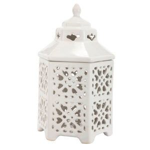 White Compact Lantern With Patterned Cutout