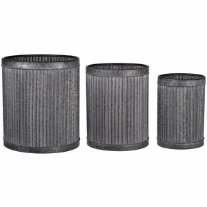 Rustically Charming Set of 3 Vertical Ridge Metal Pots