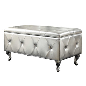 Silver Tufted Hard Wood Storage Bench