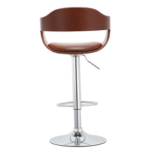 Brown Contemporary Swivel Adjustable Barstool with Padded Seat and Back