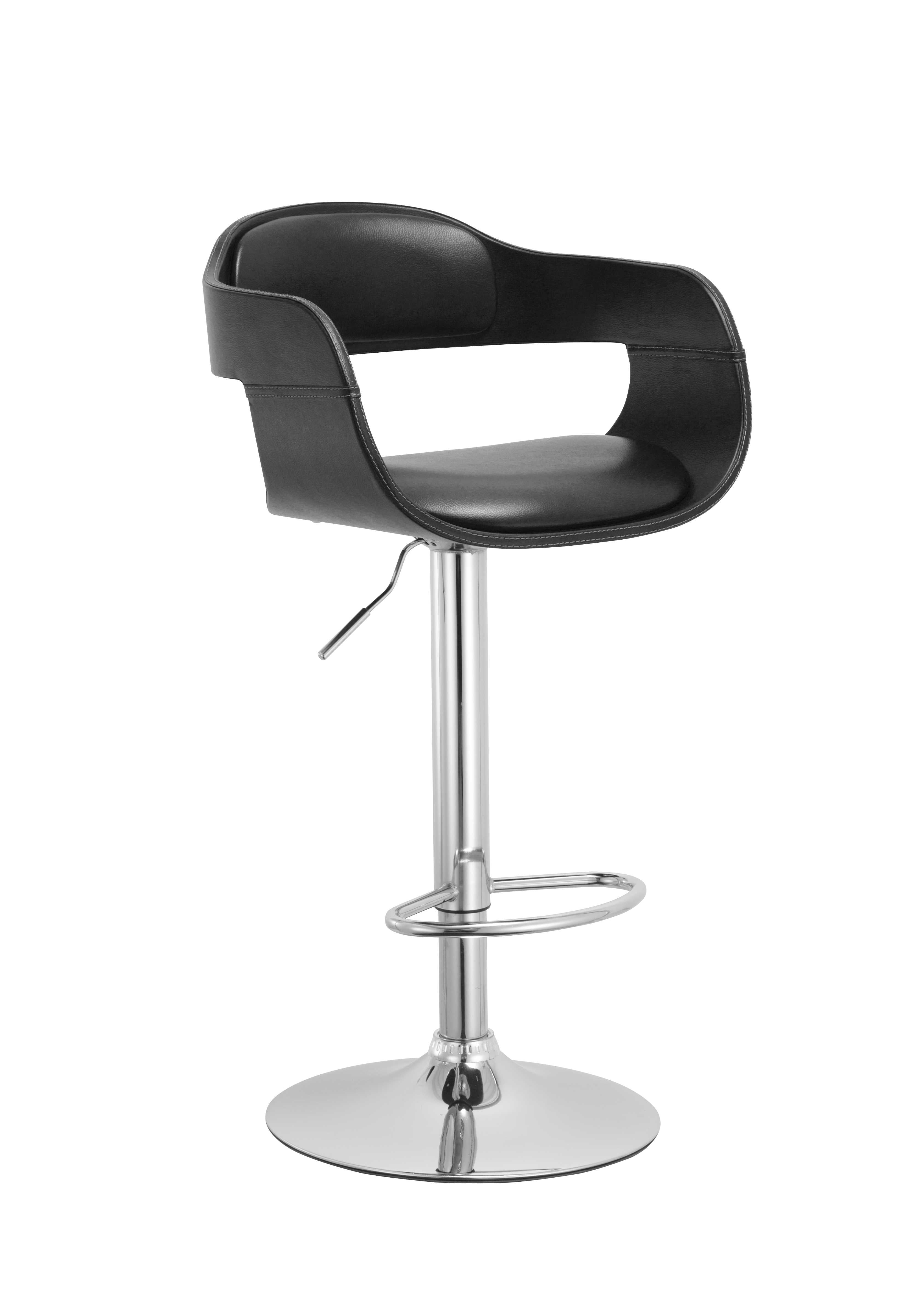 Black Contemporary Swivel Adjustable Barstool with Padded Seat and Back