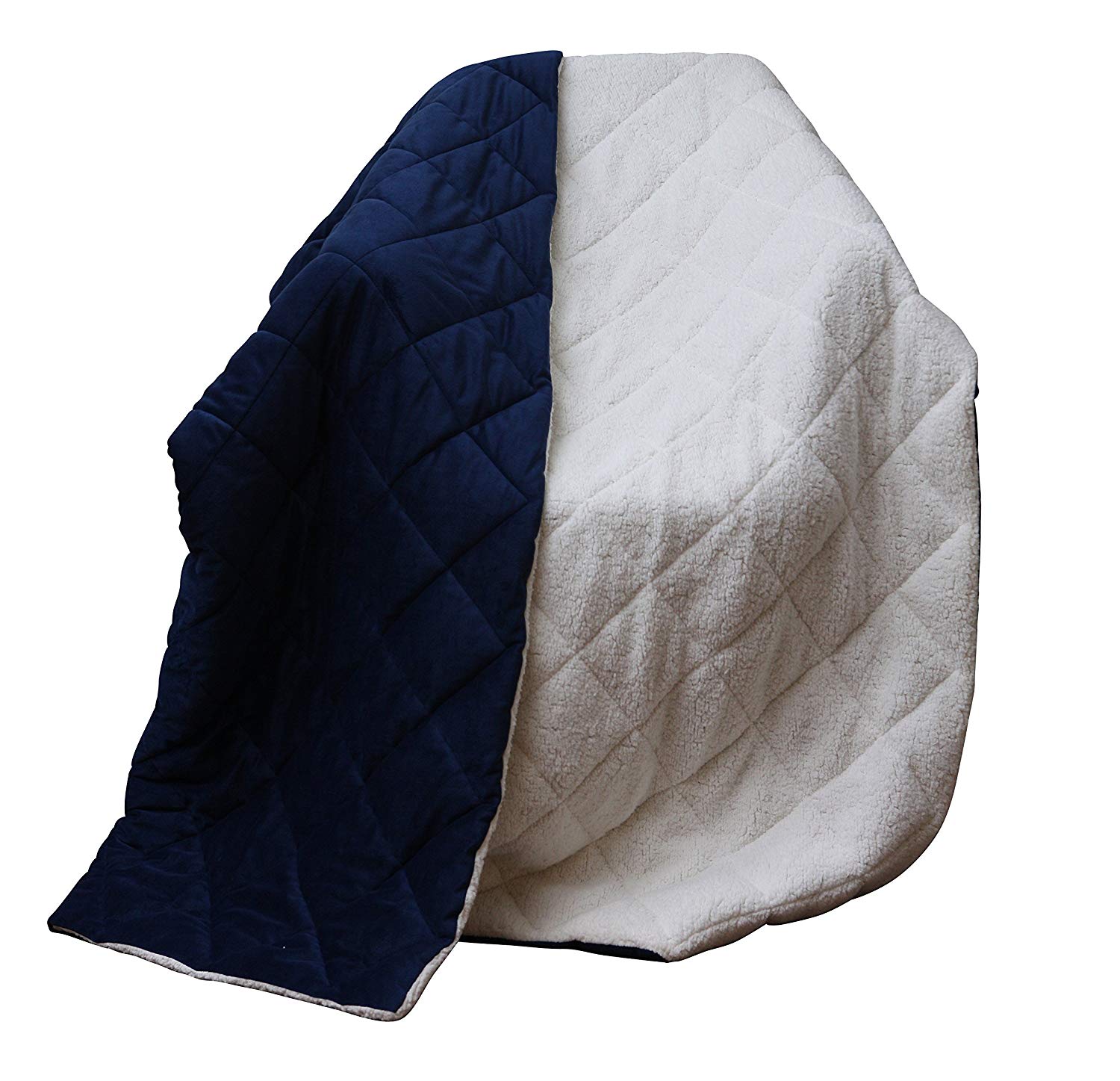 60" X 80" Navy Blue Luxury Cozy Square Quilted Throw Blanket And Black Fleece