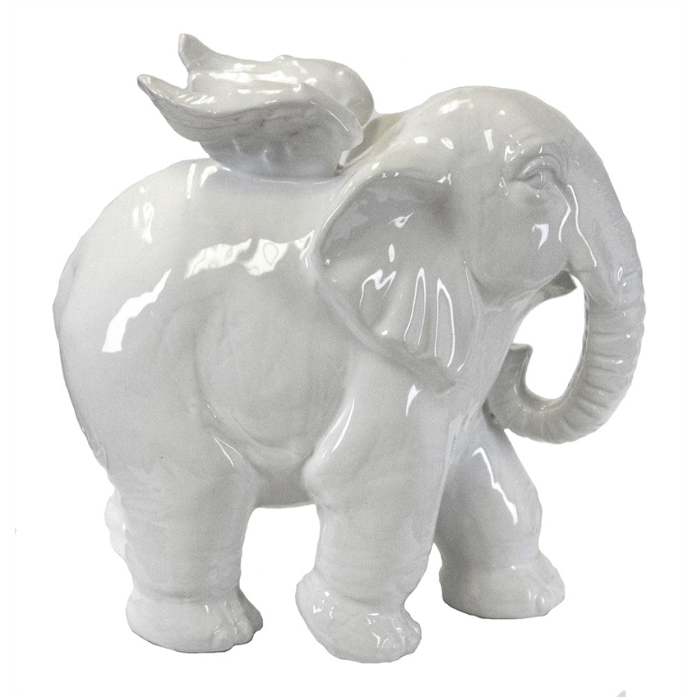 Charmingly Designed Elephant Angel Figurine, White