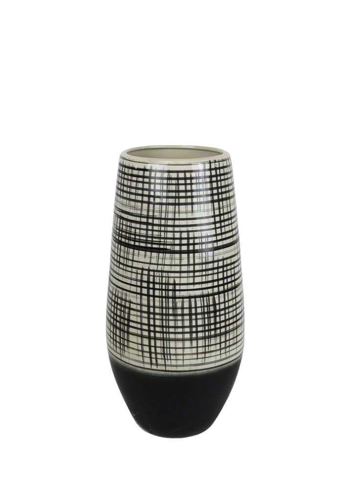 Beautiful Tribal Delight Ceramic Vase, White and Black