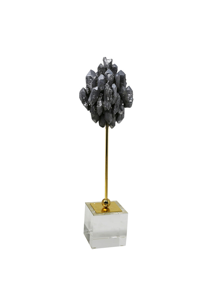 Beguiling Agate Decor Marcasite Stone On Stand, Silver