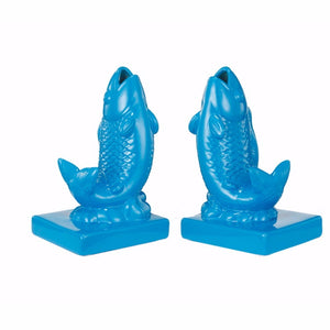 Ceramic Lustrous Fish Bookend, Set of 2, Blue