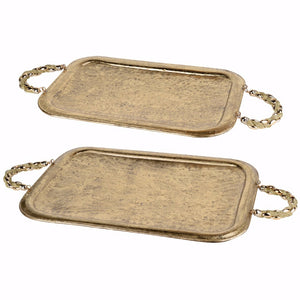 Set of 2 Rectangular Golden Metal Trays