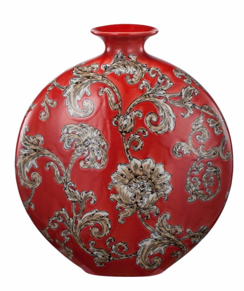 Flower Motif Vase In Red