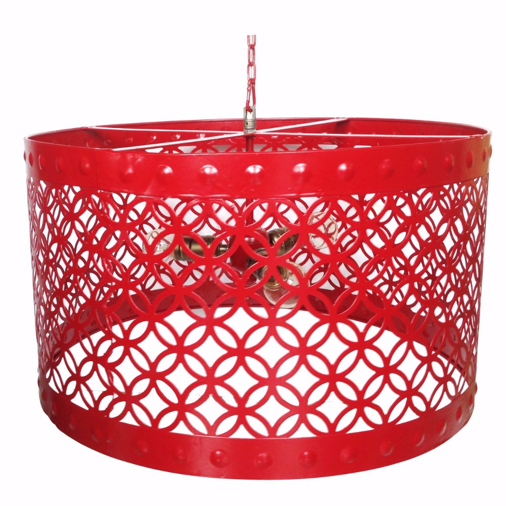 Beautiful Circular Cutout Metal Chandelier, Red