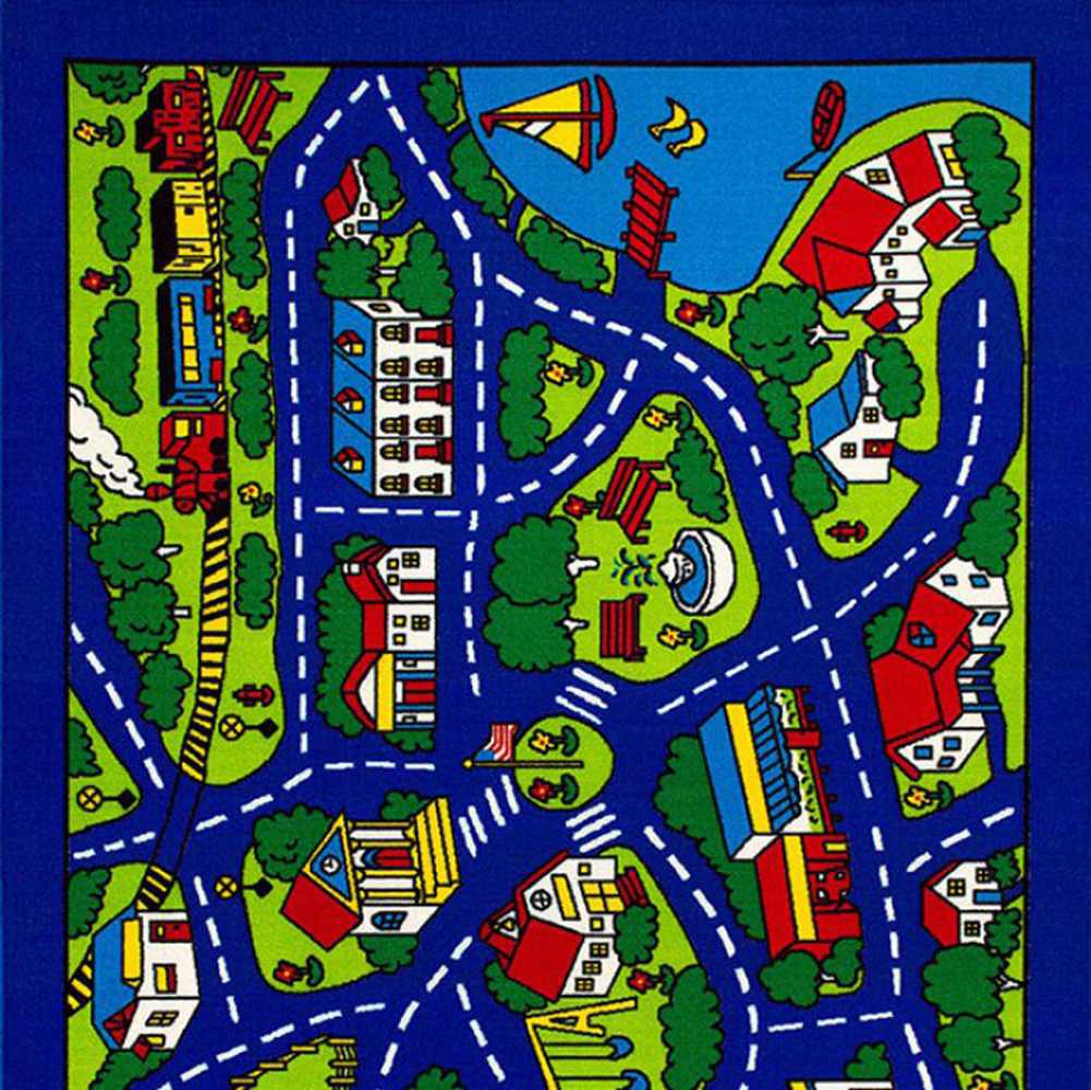 Contemporary Kids Area Rug Street Map Blue with non Slipping Gel Back