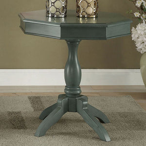 Transitional Octagon Accent Table, Antique Teal