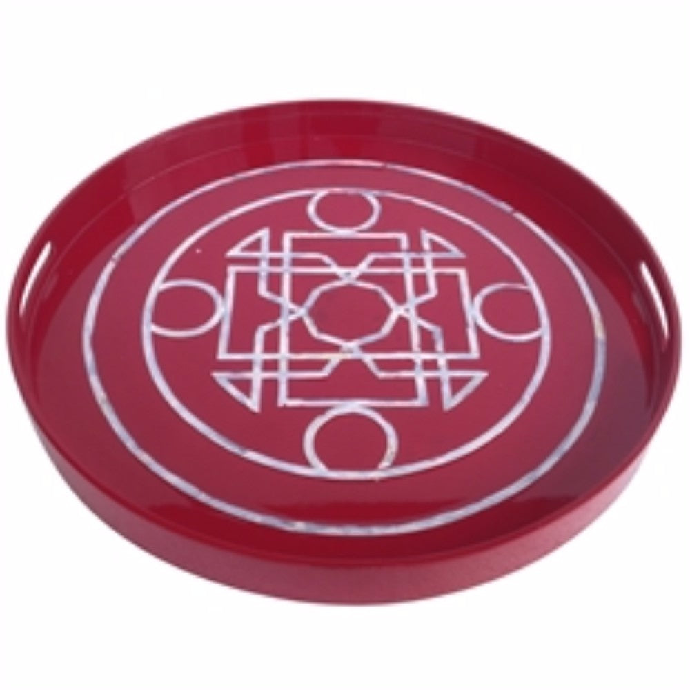 Striking Round Lacquered Serving Tray, Red