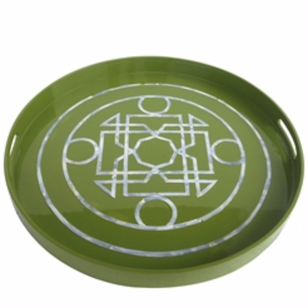 Stylish Round Lacquered Serving Tray, Green