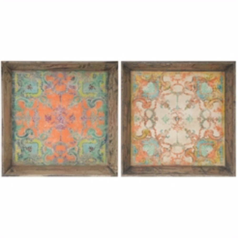 Captivating Square Wooden Trays,  Multi-Color, Set Of 2