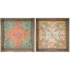 Captivating Square Wooden Trays,  Multi-Color, Set Of 2