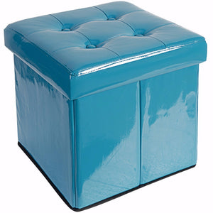 Leather Folding Storage Ottoman Stool, Blue