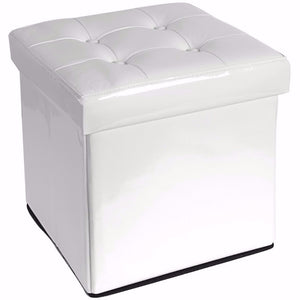 Comfortable Leather Folding Storage Ottoman Stool, White