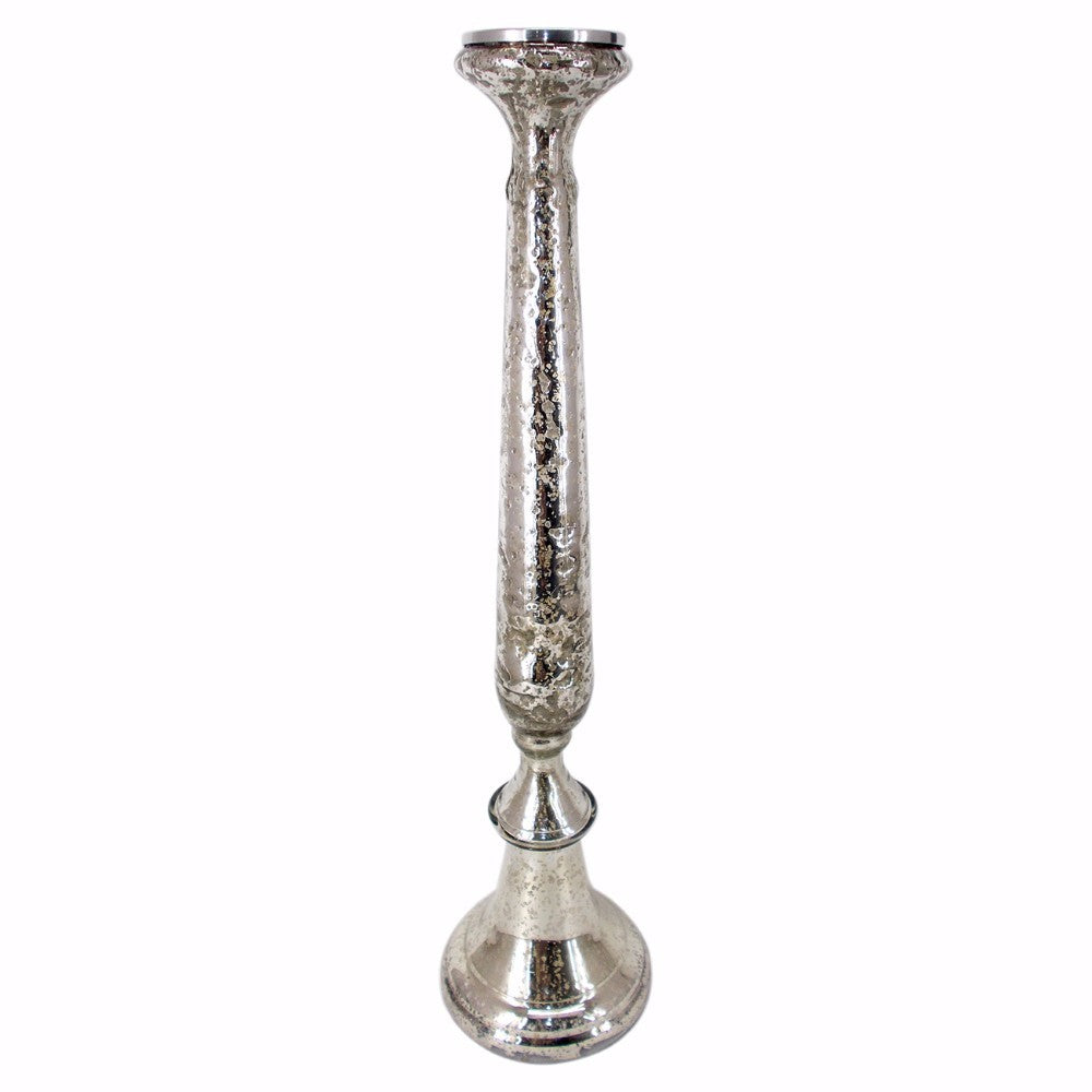 Captivating Mercury Glass Candlestick Holder, Silver