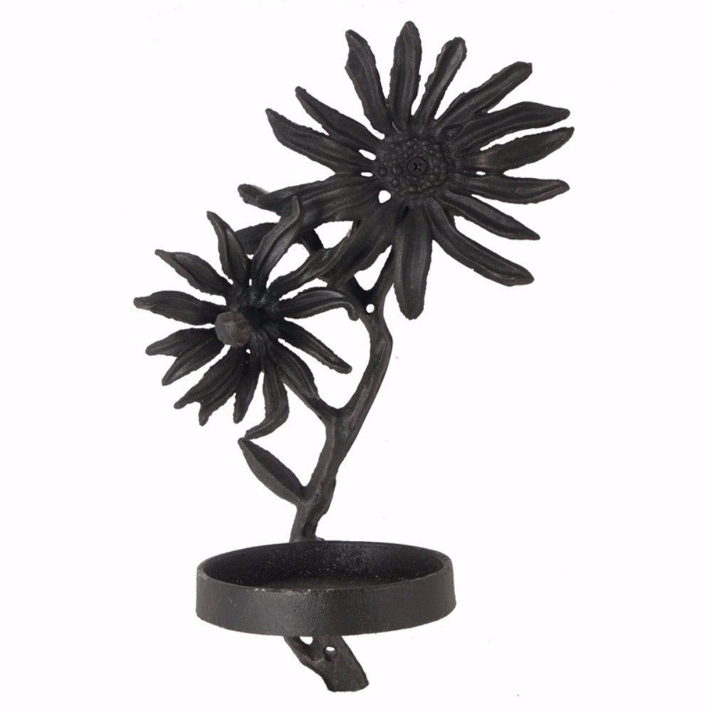 Flower Shaped Iron T-Light Candle Holder, Black