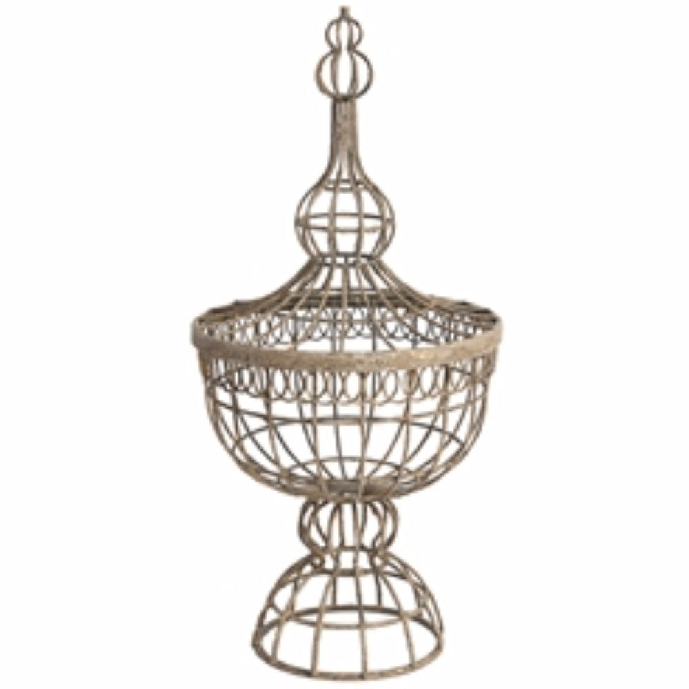 Metal Basket with Finial Lid, Brown