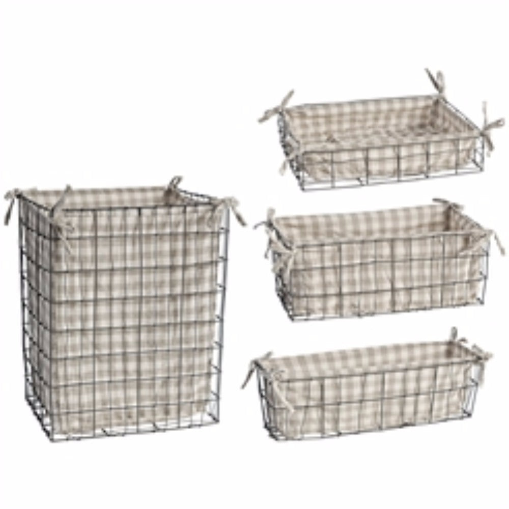 Metal & Fabric Home Baskets, Set of 4, Gray