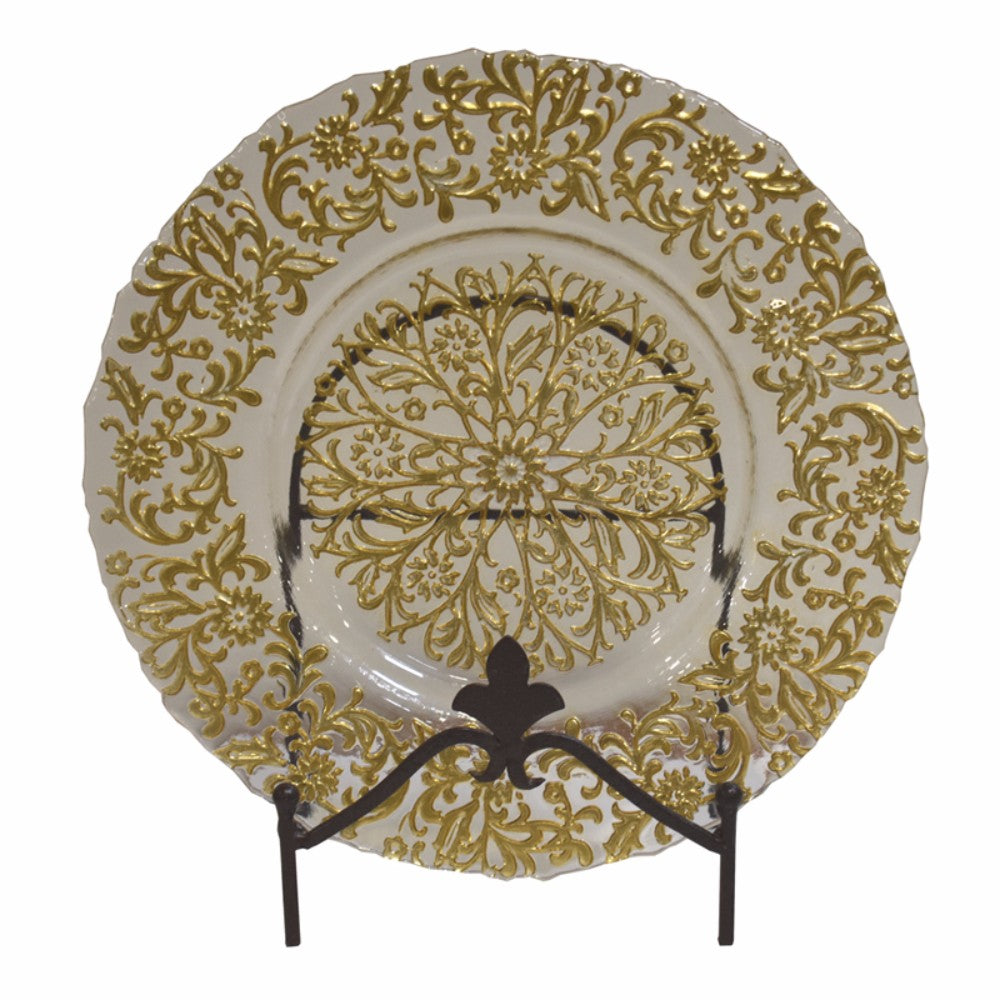 Elegantly Stylish Glass Charger Plate, Clear And Gold