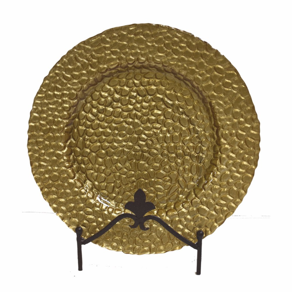 Intriguing Round Glass Charger Plate, Gold