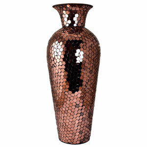 Exotic  Metal Vase With Mosaic Motif, Copper