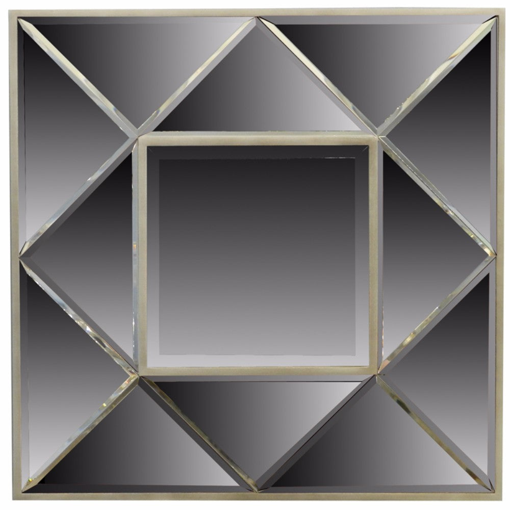 Sophisticated Square Wooden Framed Mirror, Gray