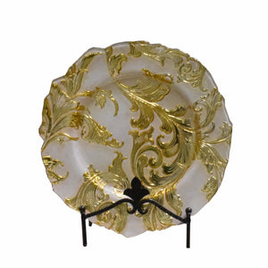 Well-Designed Glass Charger Plates With Floral Pattern, White And Gold