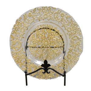 Impeccable Glass Charger Plates With Floral Patten, Clear And Gold