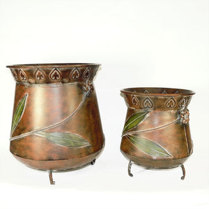 Antique Style 2 Piece Metal Planter, Copper