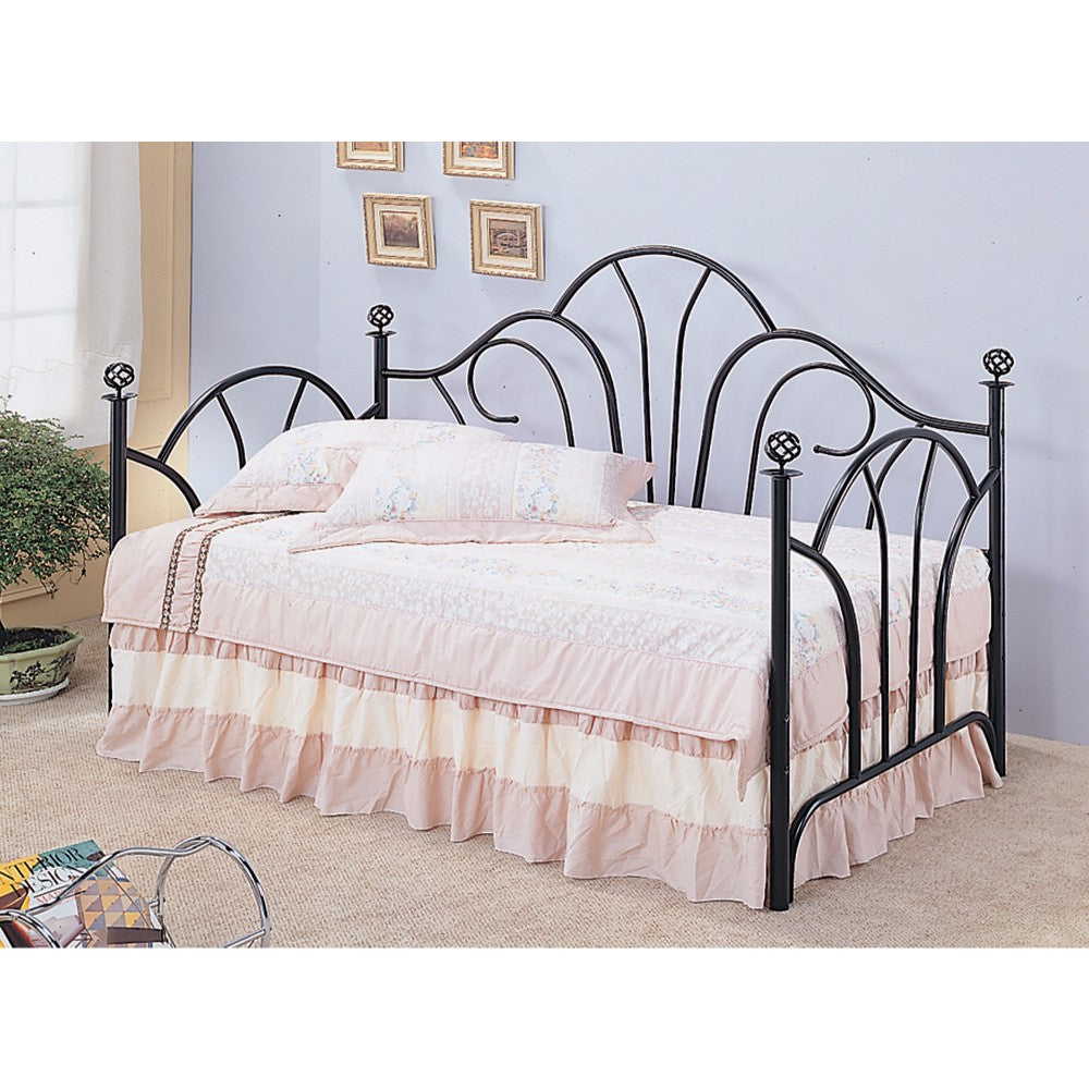 Contemporary Twin Metal High Back Daybed with Filigree Knobs, Black