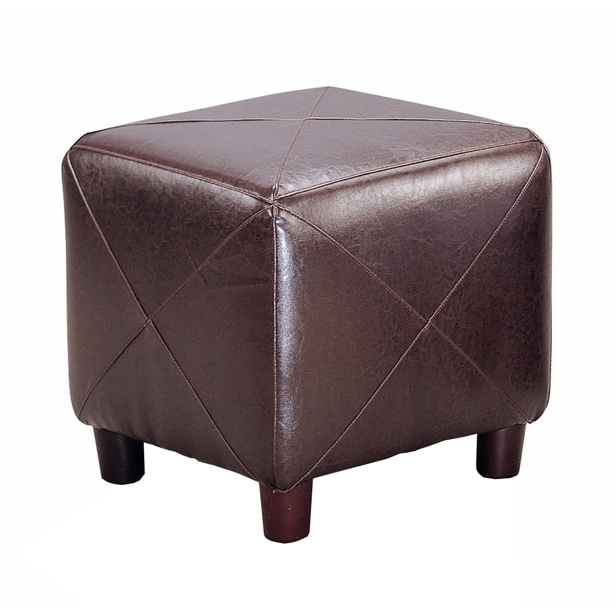 Contemporary Leather Cube Ottoman, Dark Brown