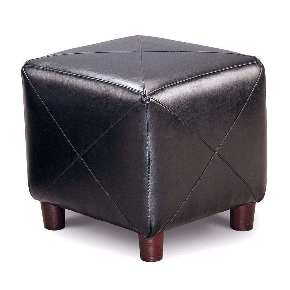 Contemporary Leather Cube Ottoman, Black