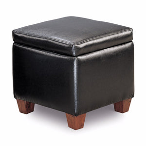 Contemporary Leather Cube Storage Ottoman, Black