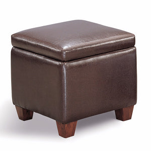 Contemporary Leather Cube Storage Ottoman, Dark Brown