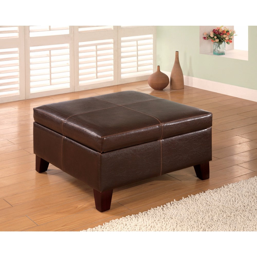 Leatherette Wooden Square Ottoman with Hidden Storage