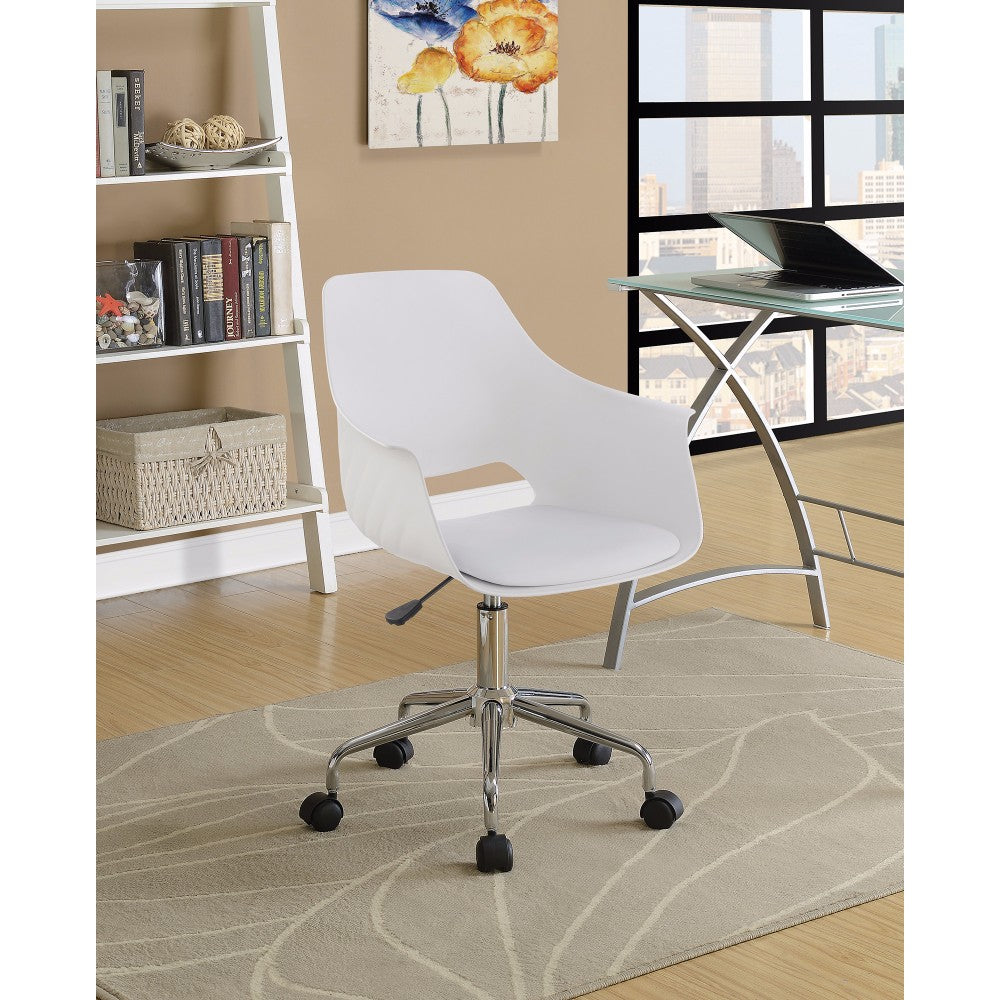 Mid- Century Scooped Home Office Chair, White