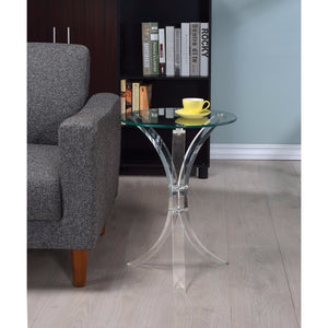 Contemporary Acrylic Accent Table With Glass Top, Clear