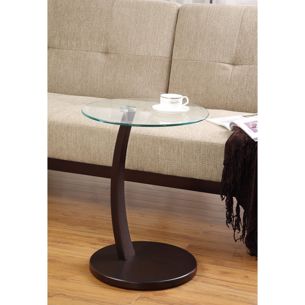 Round Accent Table with Glass Table Top, Clear And Brown