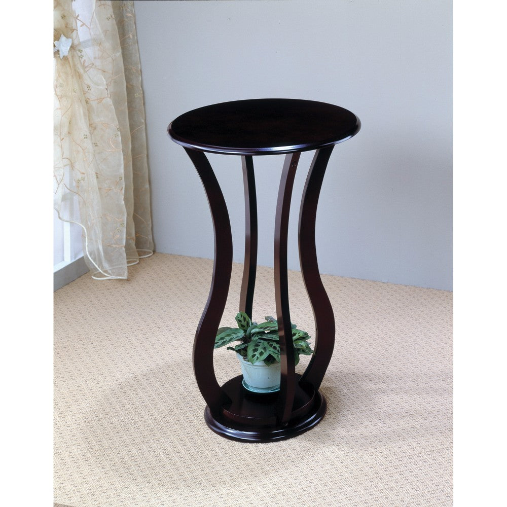 Contemporary Plant Stand With Bottom Storage Shelf, Brown