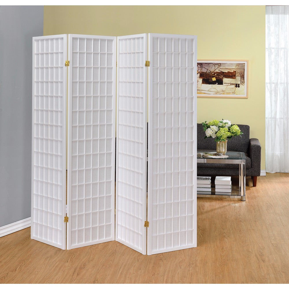 Contemporary Style Four Panel Folding Screen, White