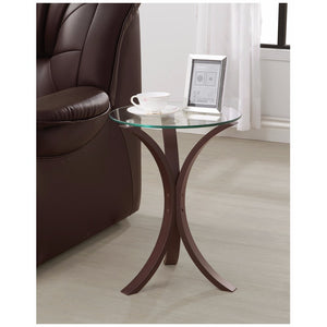 Contemporary Metal Accent Table With Glass Top, Brown And Clear