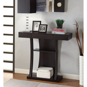 T-Shaped Console Table With 2 Shelves, Brown
