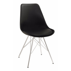 Contemporary Dining Chair With Chrome Legs, Black, Set of 2