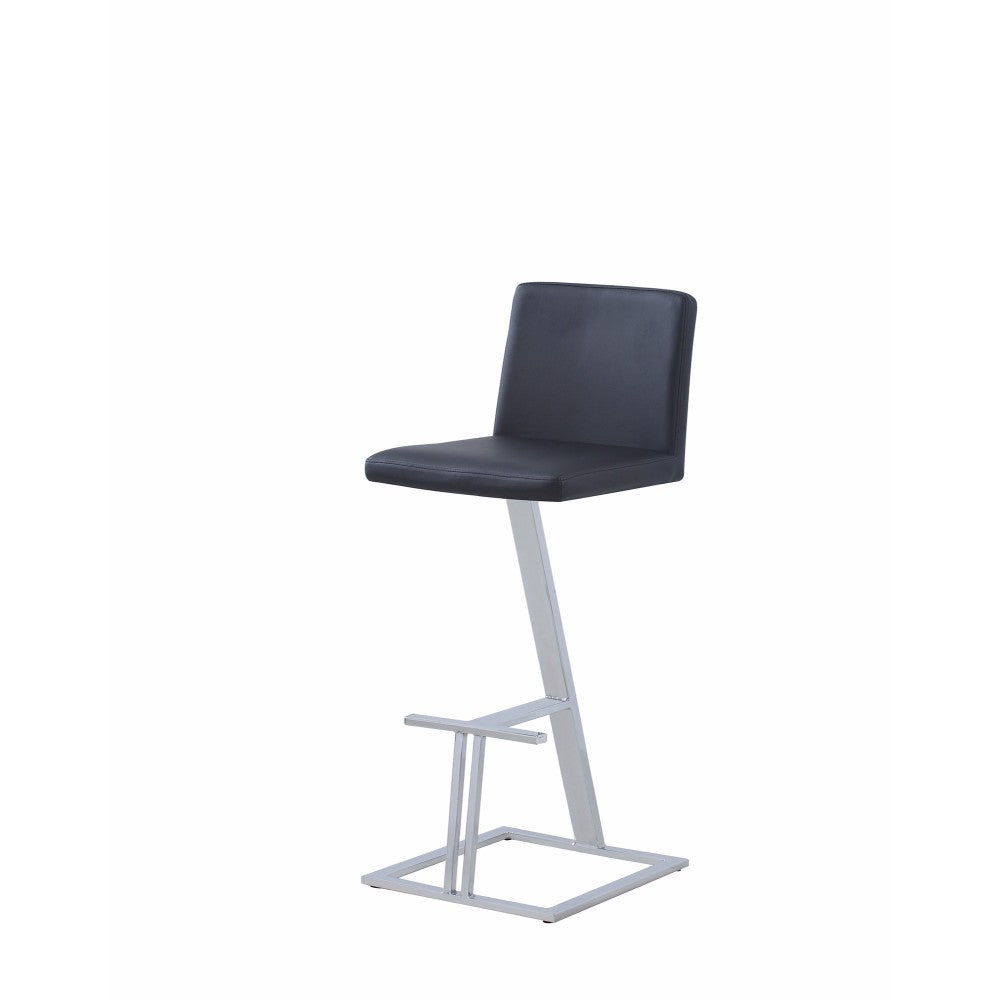 Contemporary Upholstered Bar Height Stool, Black And Silver