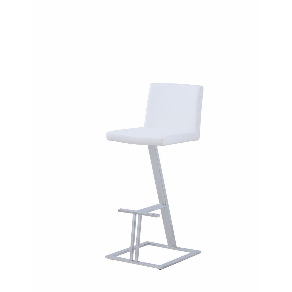 Contemporary Upholstered Bar Height Stool, White And Silver