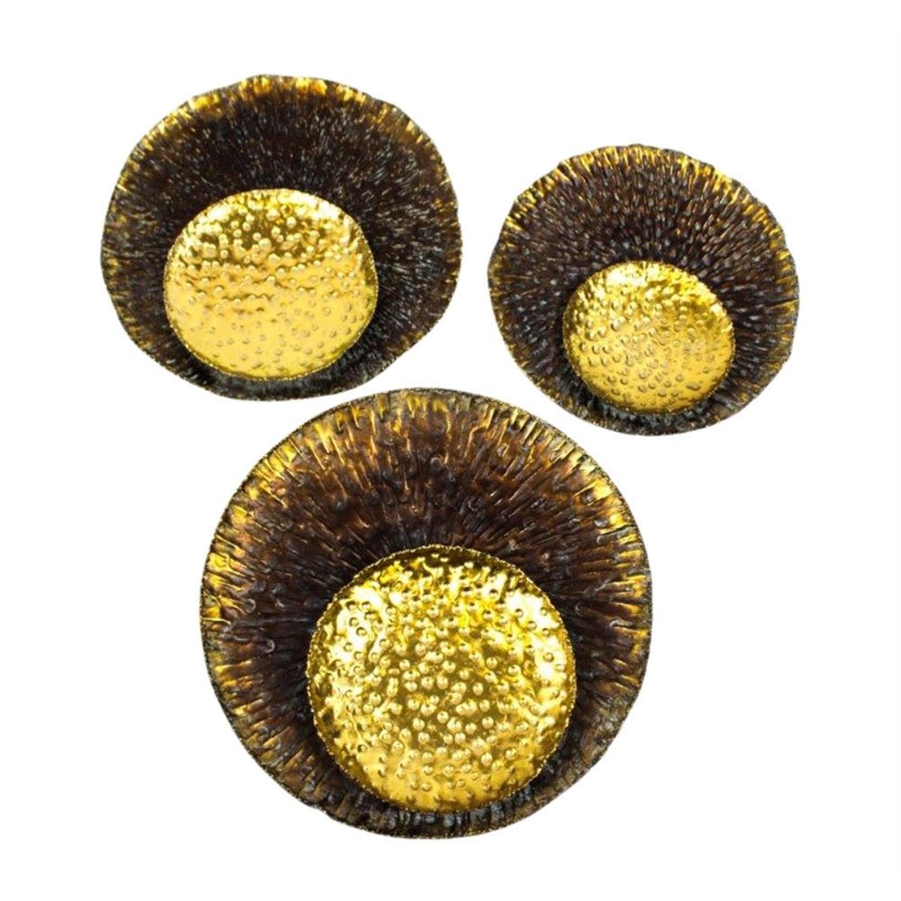 Eye Catching Metal Wall Decor, Set Of Three, Gold