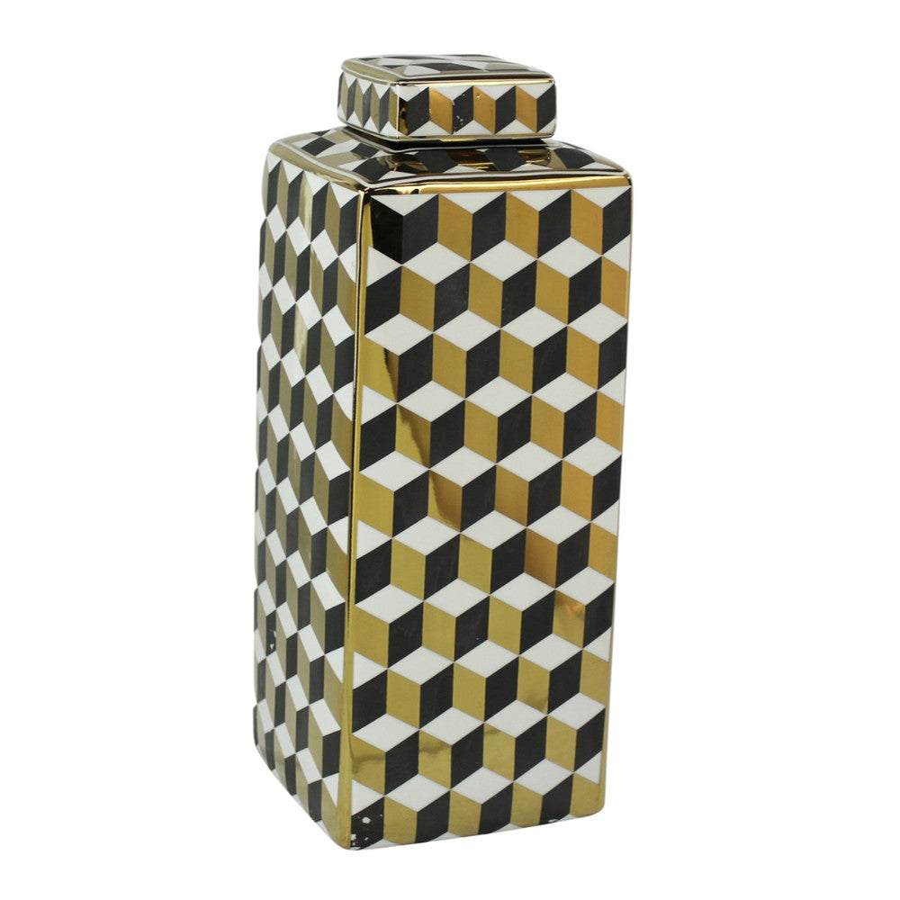 Elegantly Patterned Decorative Ceramic Covered Jar, Multicolor